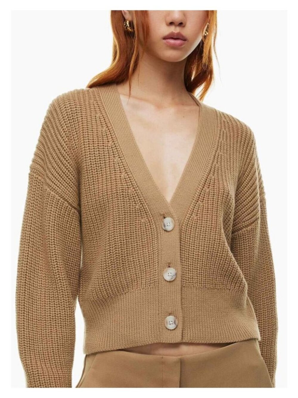 BABATON Aritzia Canberra Merino Wool Cardigan Sz Large Dark Constant Camel